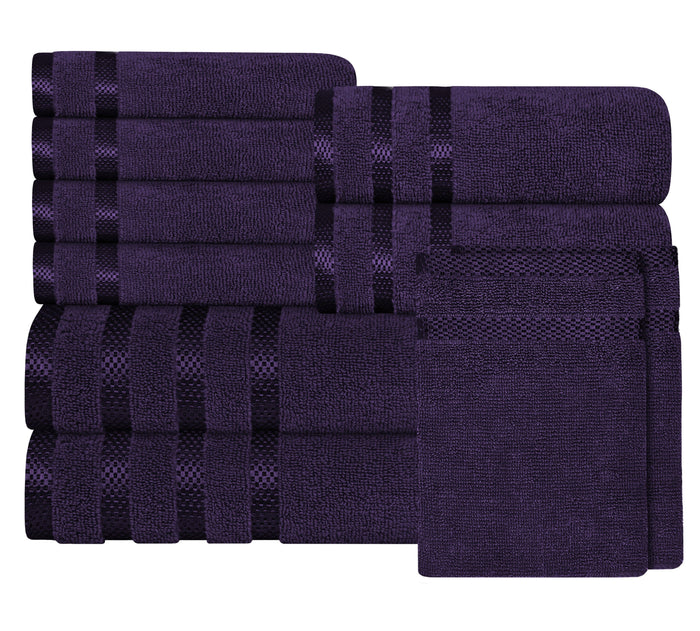 Belmont Viscose Stripe Purple Towels 100% Cotton Hotel Quality Super Absorbent 10 Piece Bale Set, 4 Hand Towel & 12 Face Cloths by OLIVIA ROCCO 10 PK TOWEL BALE / PURPLE Towels