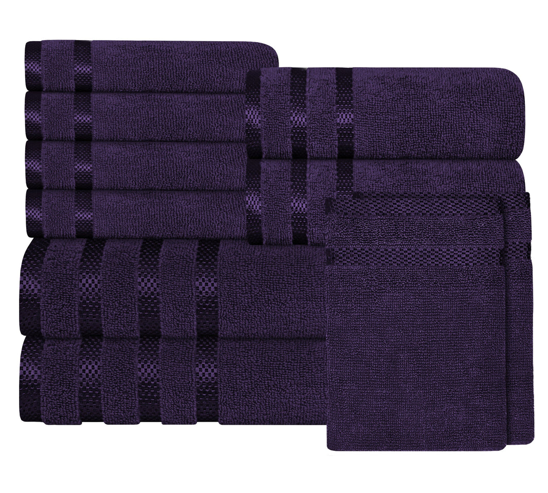 Belmont Viscose Stripe Purple Towels 100% Cotton Hotel Quality Super Absorbent 10 Piece Bale Set, 4 Hand Towel & 12 Face Cloths by OLIVIA ROCCO 10 PK TOWEL BALE / PURPLE Towels