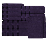 Belmont Viscose Stripe Purple Towels 100% Cotton Hotel Quality Super Absorbent 10 Piece Bale Set, 4 Hand Towel & 12 Face Cloths by OLIVIA ROCCO 10 PK TOWEL BALE / PURPLE Towels