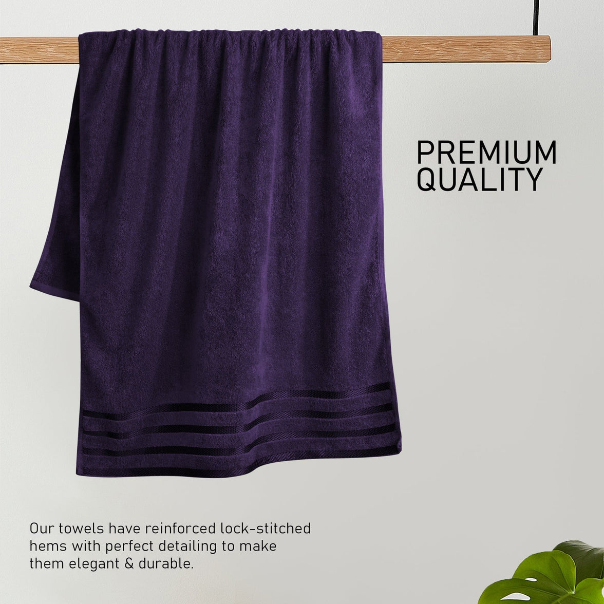 Belmont Viscose Stripe Purple Towels 100% Cotton Hotel Quality Super Absorbent 10 Piece Bale Set, 4 Hand Towel & 12 Face Cloths by OLIVIA ROCCO Towels