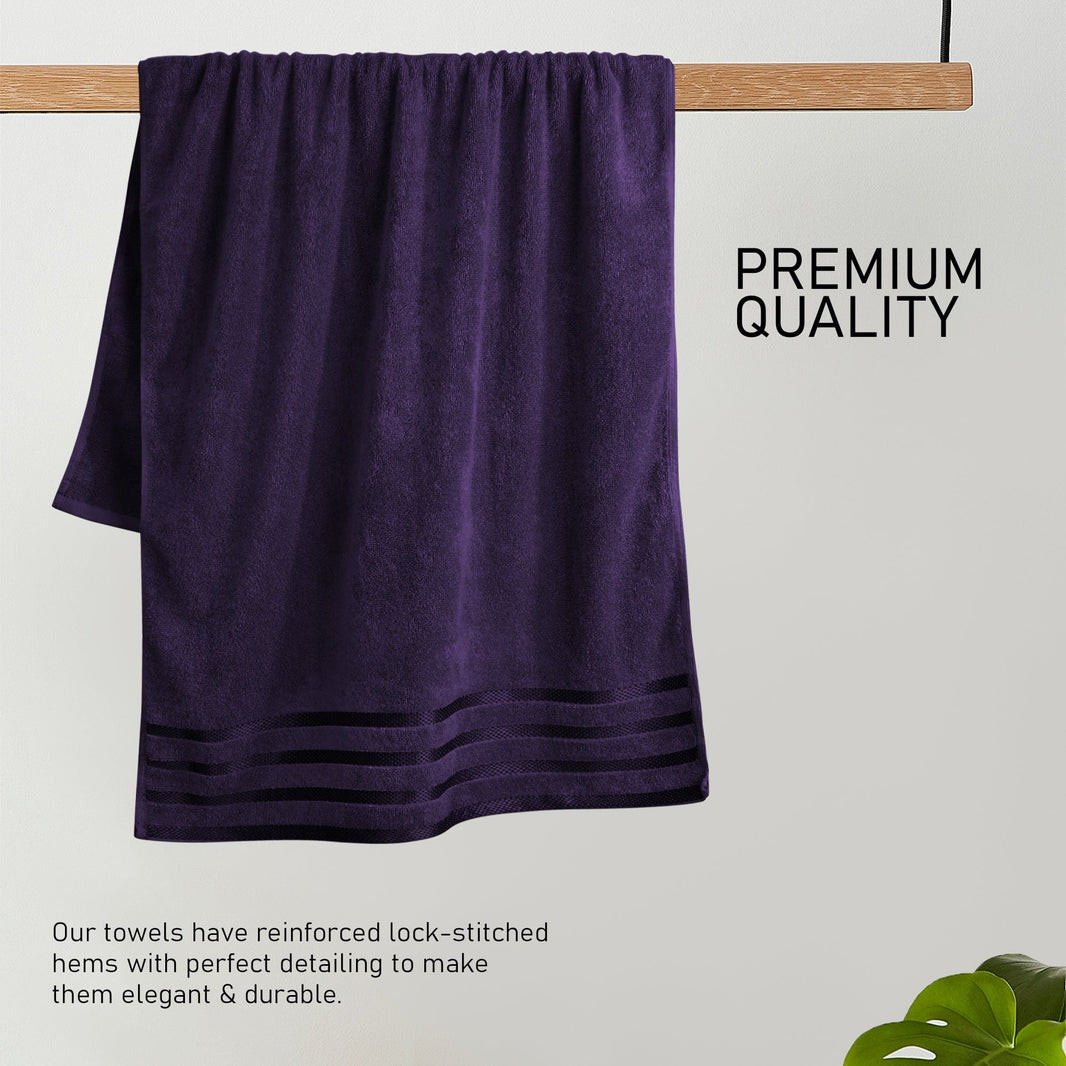 Belmont Viscose Stripe Purple Towels 100% Cotton Hotel Quality Super Absorbent 10 Piece Bale Set, 4 Hand Towel & 12 Face Cloths by OLIVIA ROCCO Towels