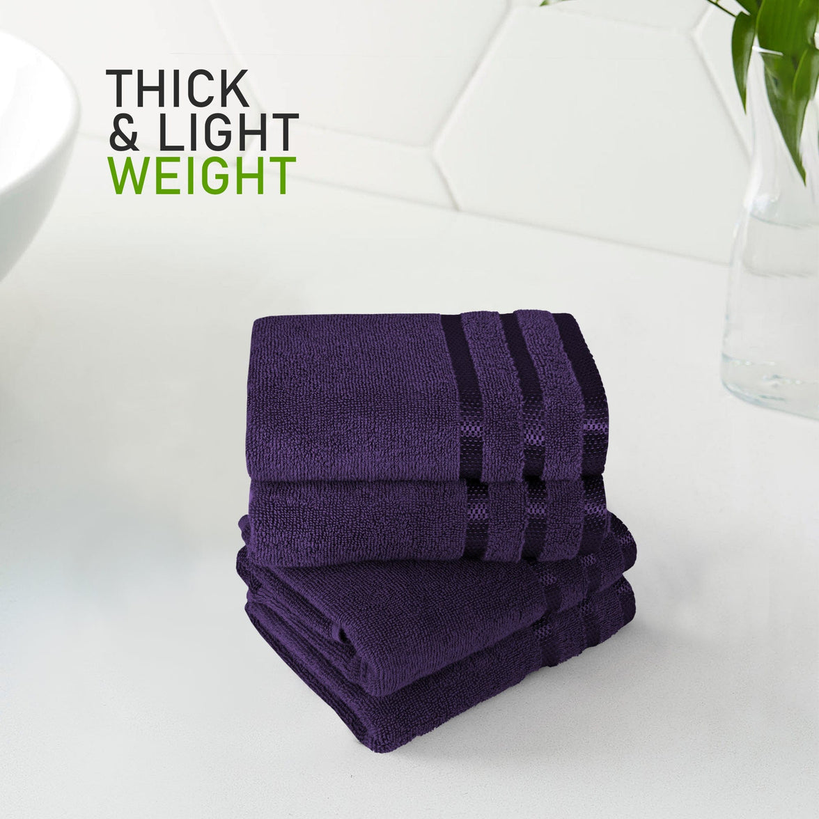 Belmont Viscose Stripe Purple Towels 100% Cotton Hotel Quality Super Absorbent 10 Piece Bale Set, 4 Hand Towel & 12 Face Cloths by OLIVIA ROCCO Towels