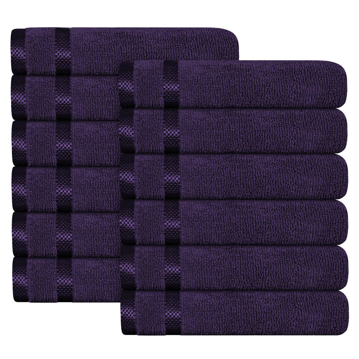 Belmont Viscose Stripe Purple Towels 100% Cotton Hotel Quality Super Absorbent 10 Piece Bale Set, 4 Hand Towel & 12 Face Cloths by OLIVIA ROCCO 12 PK FACE CLOTHS / PURPLE Towels