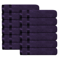 Belmont Viscose Stripe Purple Towels 100% Cotton Hotel Quality Super Absorbent 10 Piece Bale Set, 4 Hand Towel & 12 Face Cloths by OLIVIA ROCCO 12 PK FACE CLOTHS / PURPLE Towels
