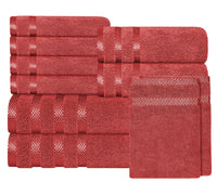 Belmont Viscose Stripe Red Towels 100% Cotton Hotel Quality Super Absorbent 10 Piece Bale Set, 4 Hand Towel & 12 Face Cloths by OLIVIA ROCCO 10 PK TOWEL BALE / RED Towels