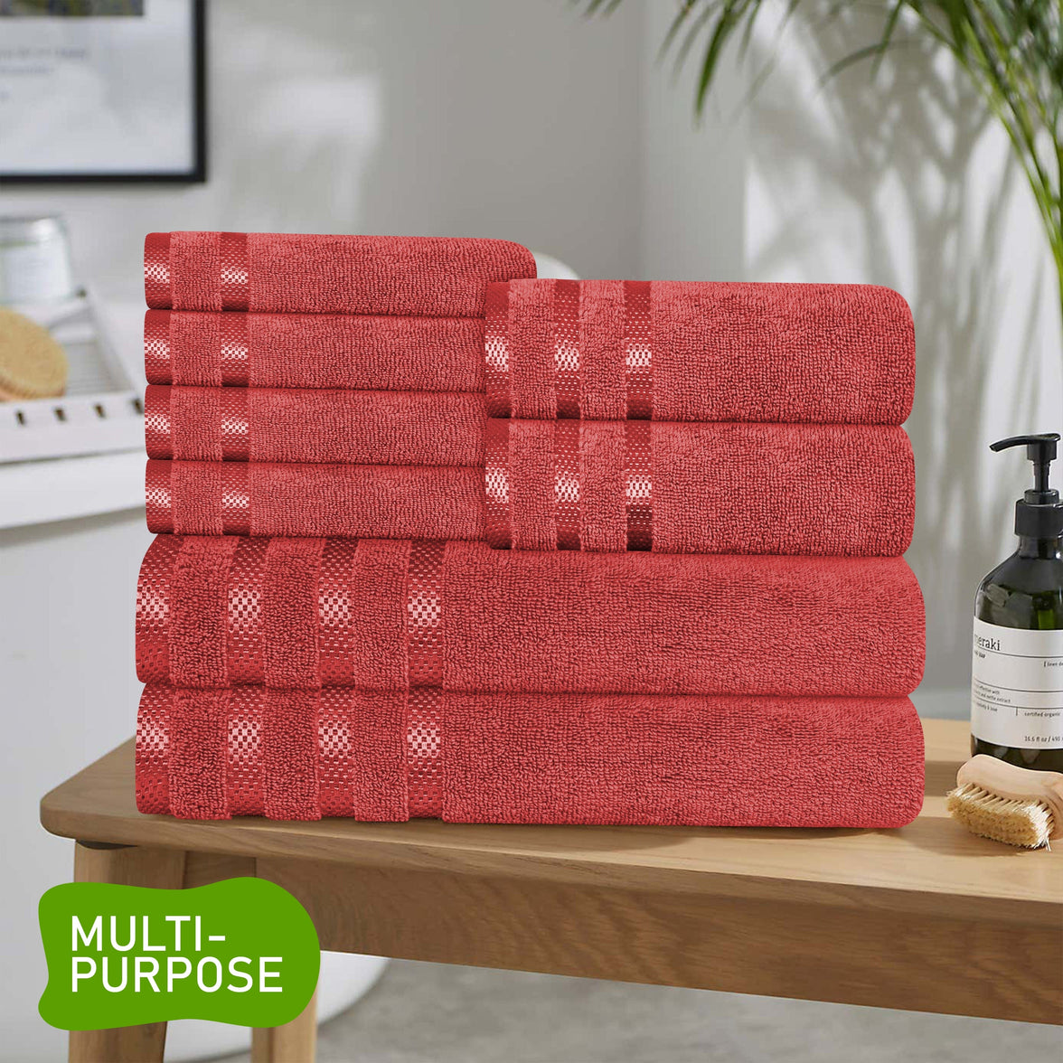 Belmont Viscose Stripe Red Towels 100% Cotton Hotel Quality Super Absorbent 10 Piece Bale Set, 4 Hand Towel & 12 Face Cloths by OLIVIA ROCCO Towels