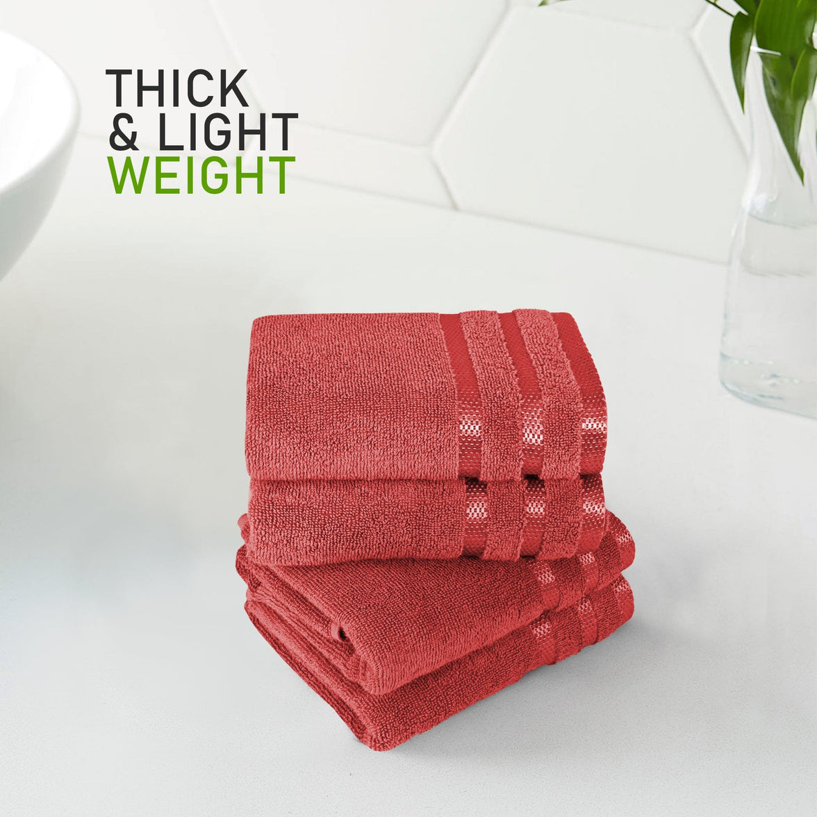 Belmont Viscose Stripe Red Towels 100% Cotton Hotel Quality Super Absorbent 10 Piece Bale Set, 4 Hand Towel & 12 Face Cloths by OLIVIA ROCCO Towels