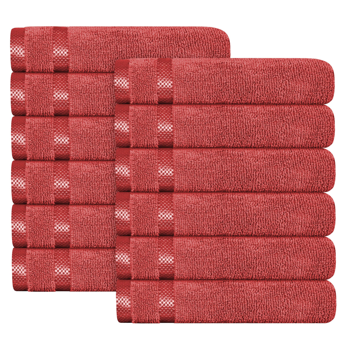 Belmont Viscose Stripe Red Towels 100% Cotton Hotel Quality Super Absorbent 10 Piece Bale Set, 4 Hand Towel & 12 Face Cloths by OLIVIA ROCCO 12 PK FACE CLOTHS / RED Towels