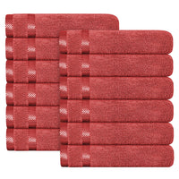 Belmont Viscose Stripe Red Towels 100% Cotton Hotel Quality Super Absorbent 10 Piece Bale Set, 4 Hand Towel & 12 Face Cloths by OLIVIA ROCCO 12 PK FACE CLOTHS / RED Towels