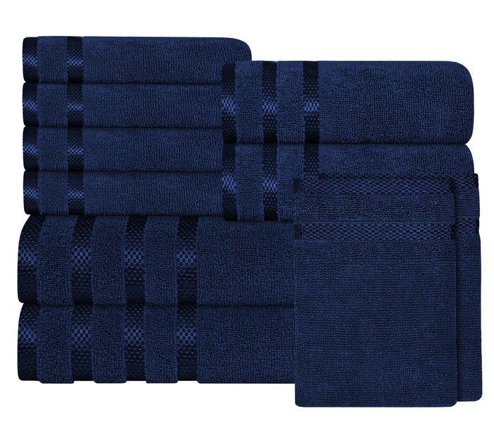 Belmont Viscose Stripe Royal Blue Towels 100% Cotton Hotel Quality Super Absorbent 10 Piece Bale Set, 4 Hand Towel & 12 Face Cloths by OLIVIA ROCCO 10 PK TOWEL BALE / ROYAL BLUE Towels