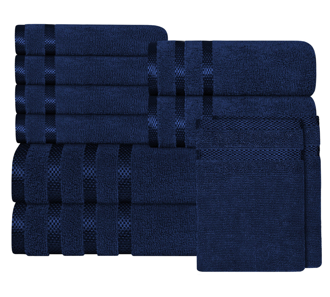 Belmont Viscose Stripe Royal Blue Towels 100% Cotton Hotel Quality Super Absorbent 10 Piece Bale Set, 4 Hand Towel & 12 Face Cloths by OLIVIA ROCCO 10 PK TOWEL BALE / ROYAL BLUE Towels