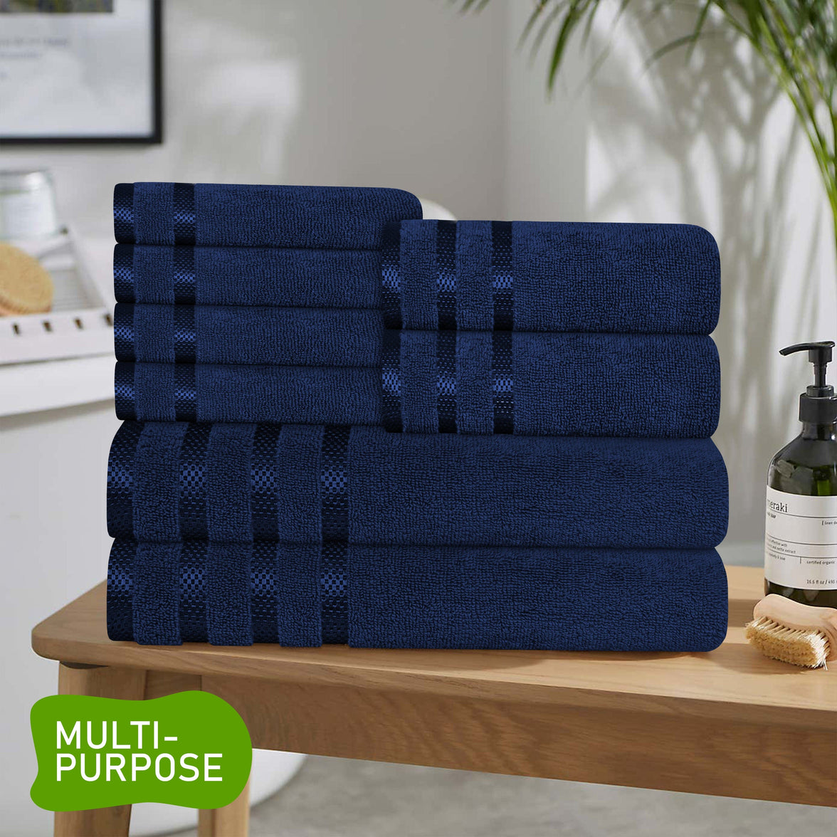 Belmont Viscose Stripe Royal Blue Towels 100% Cotton Hotel Quality Super Absorbent 10 Piece Bale Set, 4 Hand Towel & 12 Face Cloths by OLIVIA ROCCO Towels