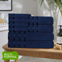 Belmont Viscose Stripe Royal Blue Towels 100% Cotton Hotel Quality Super Absorbent 10 Piece Bale Set, 4 Hand Towel & 12 Face Cloths by OLIVIA ROCCO Towels