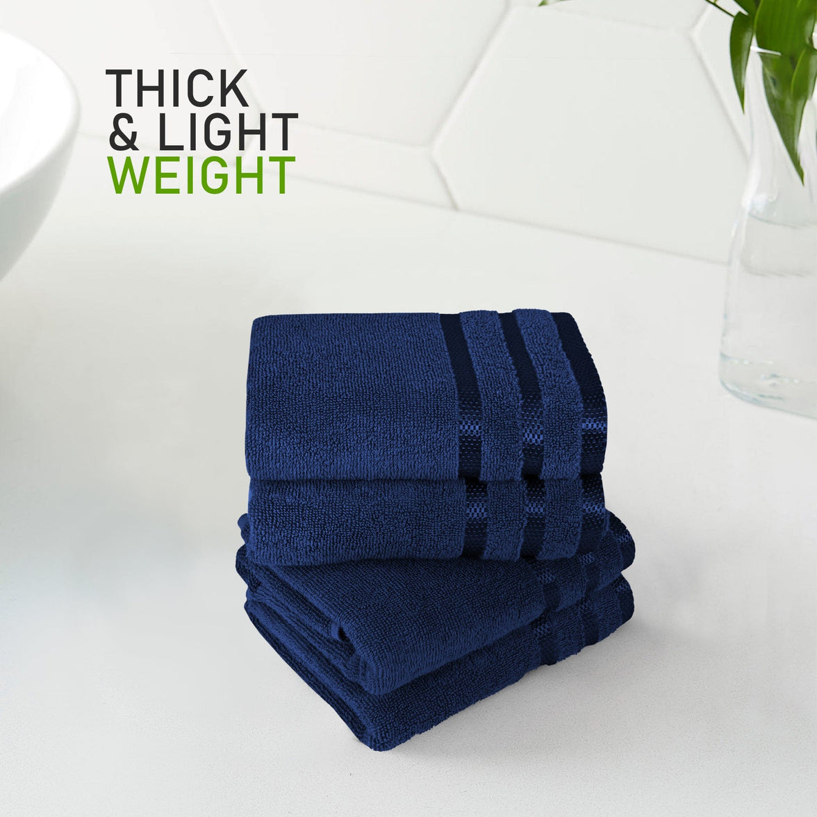 Belmont Viscose Stripe Royal Blue Towels 100% Cotton Hotel Quality Super Absorbent 10 Piece Bale Set, 4 Hand Towel & 12 Face Cloths by OLIVIA ROCCO Towels