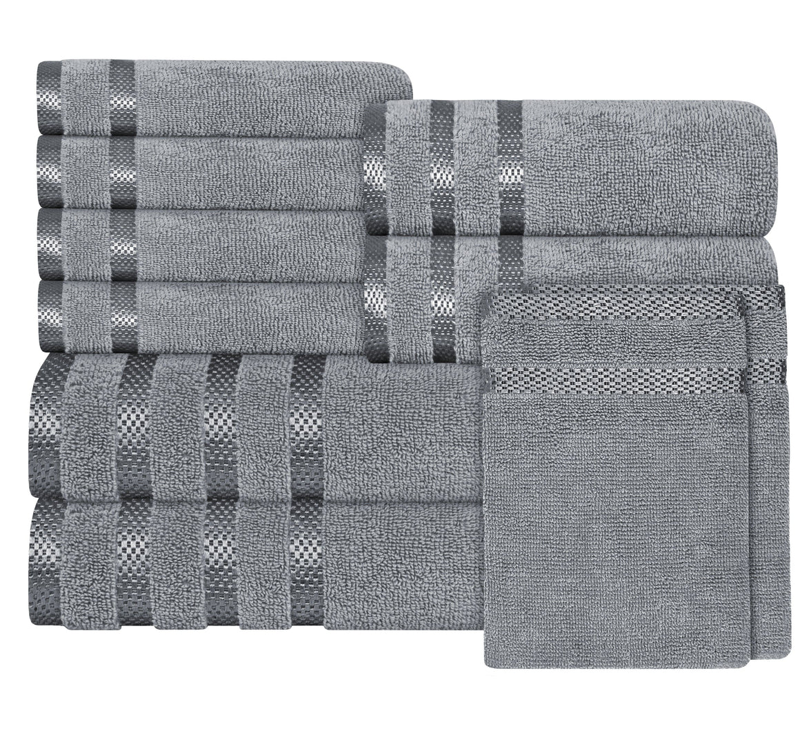 Belmont Viscose Stripe Silver Towels 100% Cotton Hotel Quality Super Absorbent 10 Piece Bale Set, 4 Hand Towel & 12 Face Cloths by OLIVIA ROCCO 10 PK TOWEL BALE / SILVER Towels