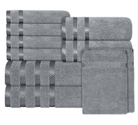 Belmont Viscose Stripe Silver Towels 100% Cotton Hotel Quality Super Absorbent 10 Piece Bale Set, 4 Hand Towel & 12 Face Cloths by OLIVIA ROCCO 10 PK TOWEL BALE / SILVER Towels