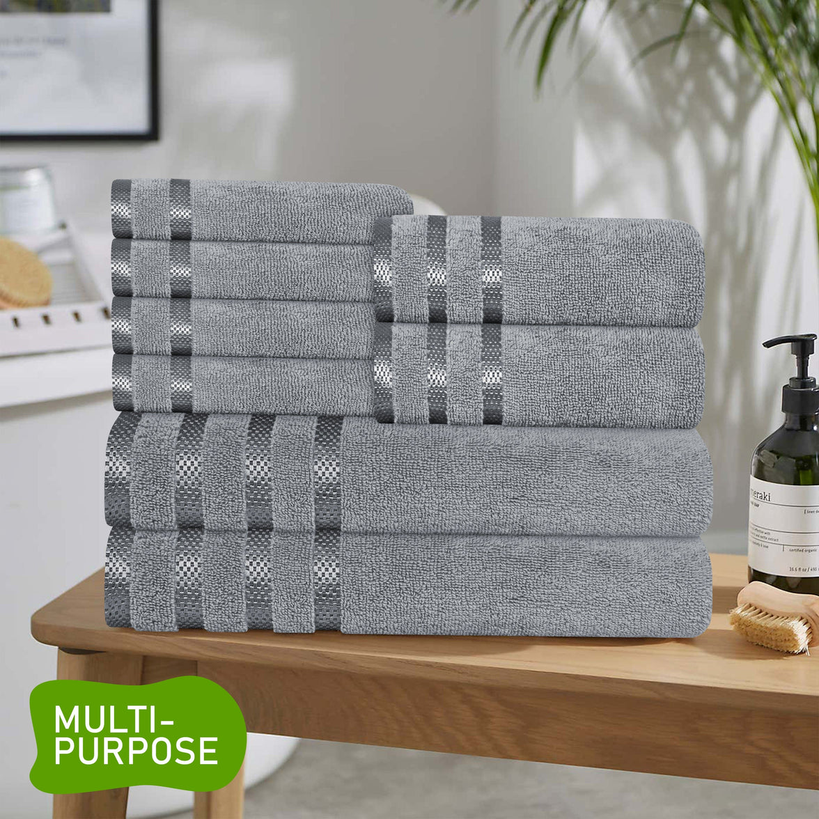 Belmont Viscose Stripe Silver Towels 100% Cotton Hotel Quality Super Absorbent 10 Piece Bale Set, 4 Hand Towel & 12 Face Cloths by OLIVIA ROCCO Towels