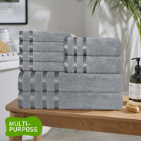 Belmont Viscose Stripe Silver Towels 100% Cotton Hotel Quality Super Absorbent 10 Piece Bale Set, 4 Hand Towel & 12 Face Cloths by OLIVIA ROCCO Towels