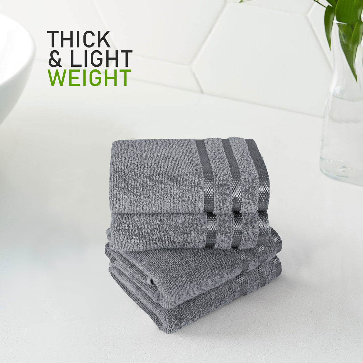 Belmont Viscose Stripe Silver Towels 100% Cotton Hotel Quality Super Absorbent 10 Piece Bale Set, 4 Hand Towel & 12 Face Cloths by OLIVIA ROCCO Towels