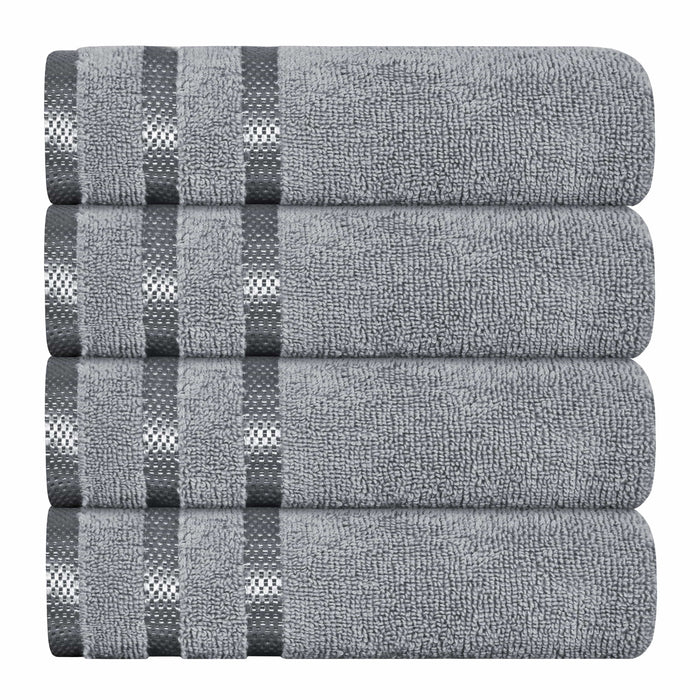 Belmont Viscose Stripe Silver Towels 100% Cotton Hotel Quality Super Absorbent 10 Piece Bale Set, 4 Hand Towel & 12 Face Cloths by OLIVIA ROCCO 4 PK HAND TOWEL / SILVER Towels