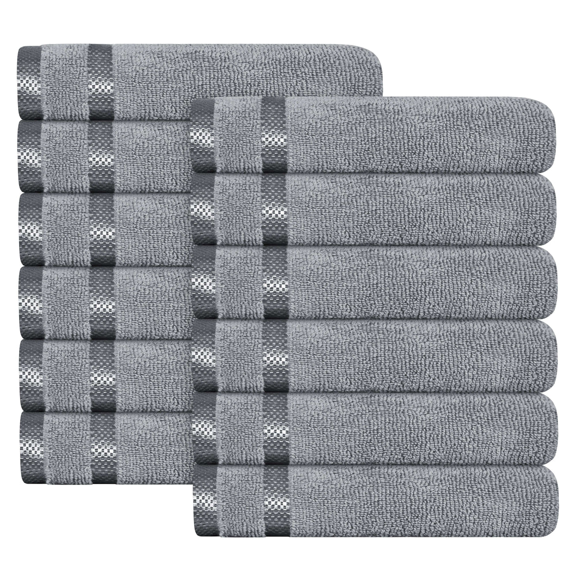 Belmont Viscose Stripe Silver Towels 100% Cotton Hotel Quality Super Absorbent 10 Piece Bale Set, 4 Hand Towel & 12 Face Cloths by OLIVIA ROCCO 12 PK FACE CLOTHS / SILVER Towels
