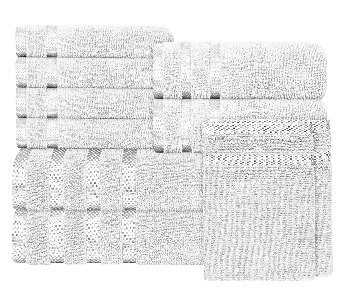 Belmont Viscose Stripe White Towels 100% Cotton Hotel Quality Super Absorbent 10 Piece Bale Set, 4 Hand Towel & 12 Face Cloths by OLIVIA ROCCO 10 PK TOWEL BALE / WHITE Towels