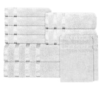 Belmont Viscose Stripe White Towels 100% Cotton Hotel Quality Super Absorbent 10 Piece Bale Set, 4 Hand Towel & 12 Face Cloths by OLIVIA ROCCO 10 PK TOWEL BALE / WHITE Towels