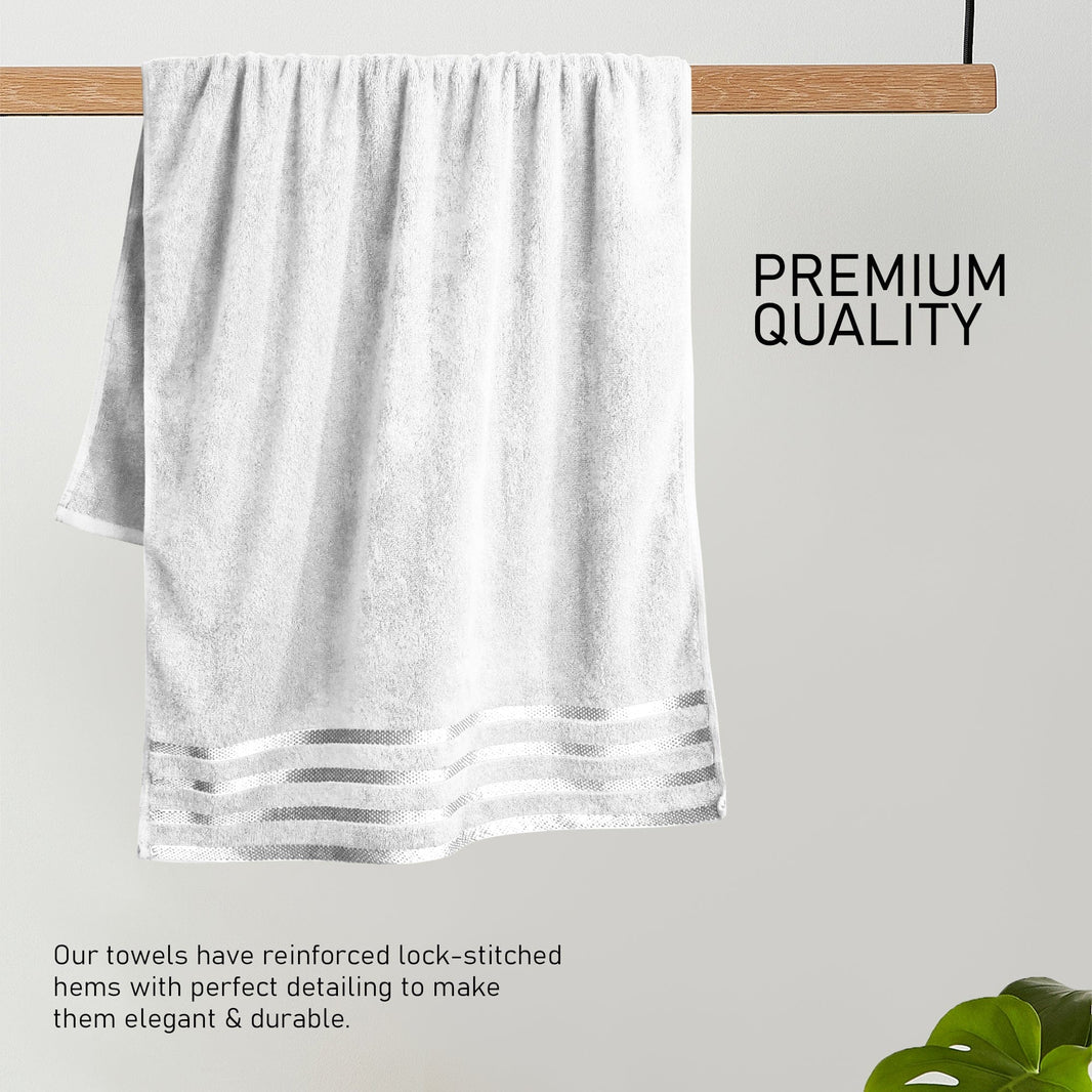 Belmont Viscose Stripe White Towels 100% Cotton Hotel Quality Super Absorbent 10 Piece Bale Set, 4 Hand Towel & 12 Face Cloths by OLIVIA ROCCO Towels