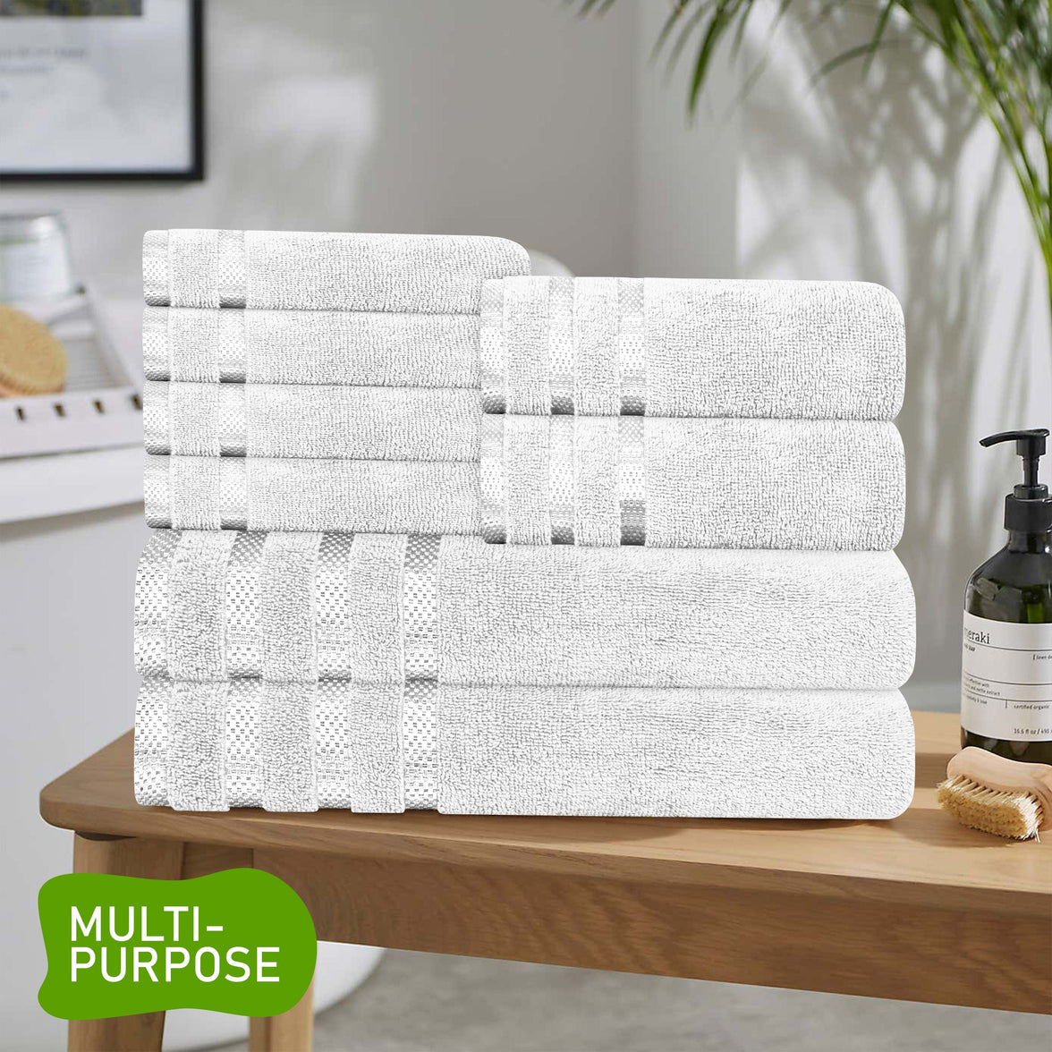 Belmont Viscose Stripe White Towels 100% Cotton Hotel Quality Super Absorbent 10 Piece Bale Set, 4 Hand Towel & 12 Face Cloths by OLIVIA ROCCO Towels