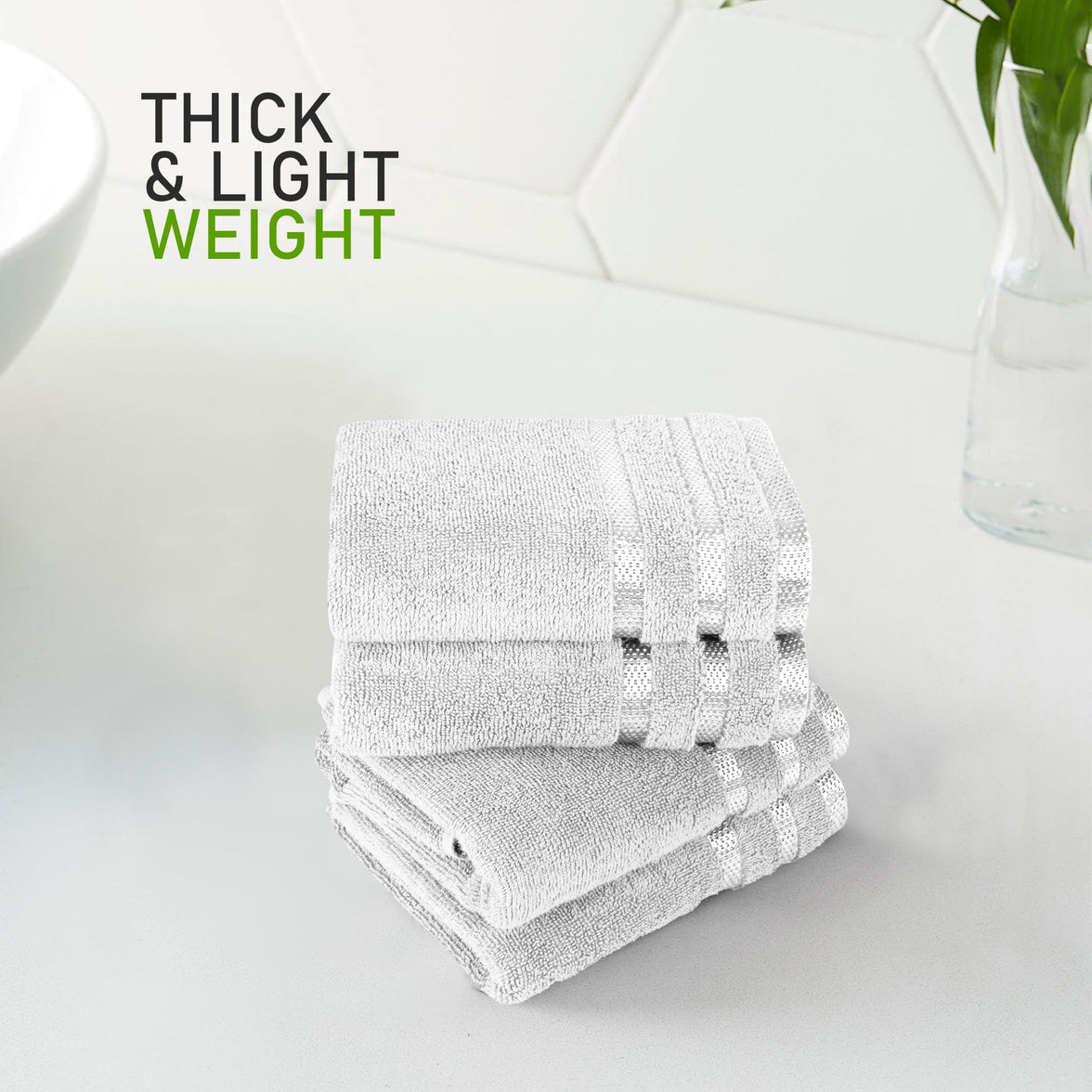 Belmont Viscose Stripe White Towels 100% Cotton Hotel Quality Super Absorbent 10 Piece Bale Set, 4 Hand Towel & 12 Face Cloths by OLIVIA ROCCO Towels
