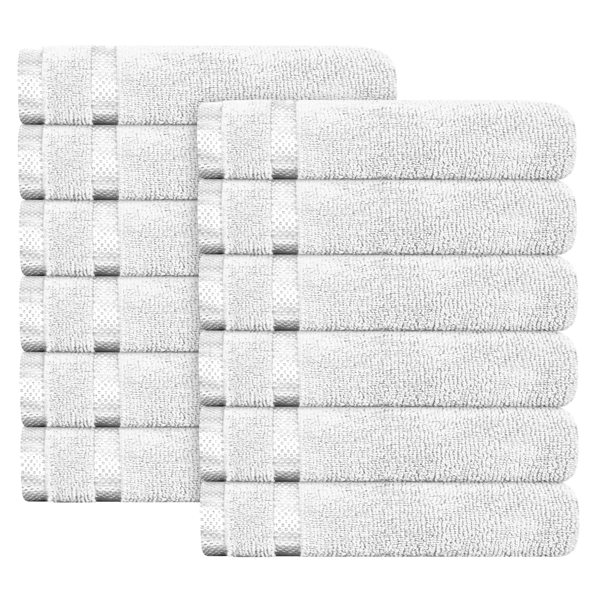 Belmont Viscose Stripe White Towels 100% Cotton Hotel Quality Super Absorbent 10 Piece Bale Set, 4 Hand Towel & 12 Face Cloths by OLIVIA ROCCO 12 PK FACE CLOTHS / WHITE Towels
