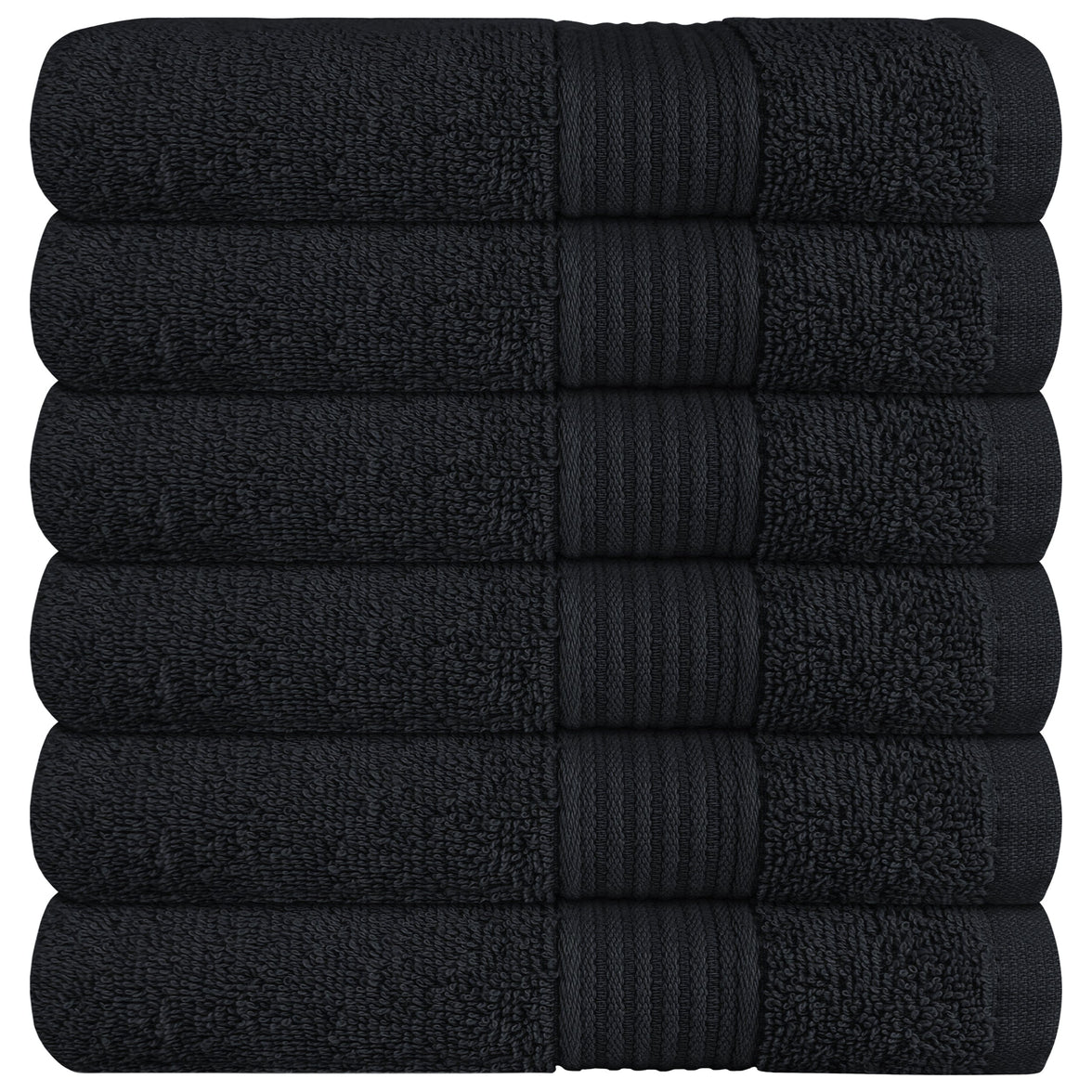 Rhodes Towel Black 100% Cotton Hotel Quality Soft Super Absorbent Hand Bath Towels, Sheets & Face Cloths by OLIVIA ROCCO 6 PACK HAND TOWELS / BLACK Towels