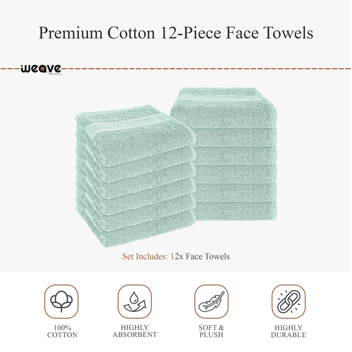Rhodes Towel Seafoam 100% Cotton Hotel Quality Soft Super Absorbent Hand Bath Towels, Sheets & Face Cloths by OLIVIA ROCCO Towels