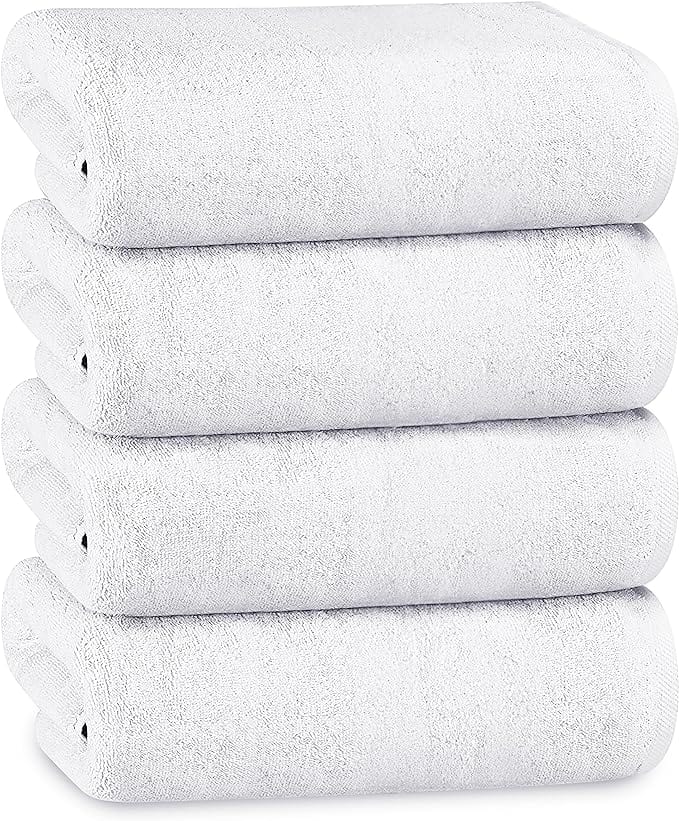 Multi-Pack Hotel Bath Sheets 500gsm Super Absorbent Quick Dry Soft Cotton Towels White Grey for B&Bs and Hospitals OLIVIA ROCCO 4 PK BATH TOWELS / WHITE Towels
