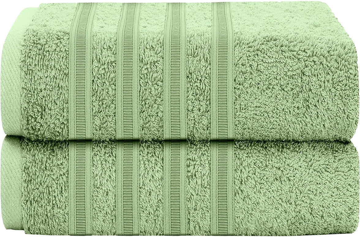 Ritz Viscose Stripe Super Soft Cotton Luxury Absorbent Towels, Jumbo Bath Sheet Packs & Towel Bale Sets Available by OLIVIA ROCCO 2 PK JUMBO BATH SHEET / SAGE GREEN Towels