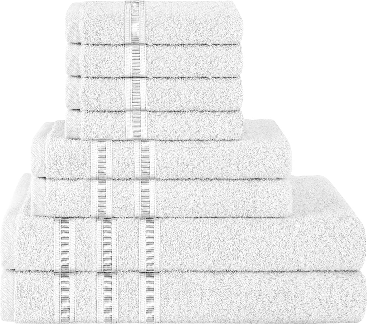 Ritz Viscose Stripe Super Soft Cotton Luxury Absorbent Towels, Jumbo Bath Sheet Packs & Towel Bale Sets Available by OLIVIA ROCCO 8 PIECE TOWEL  BALE / WHITE Towels