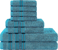 Ritz Viscose Stripe Super Soft Cotton Luxury Absorbent Towels, Jumbo Bath Sheet Packs & Towel Bale Sets Available by OLIVIA ROCCO 8 PIECE TOWEL  BALE / TEAL Towels