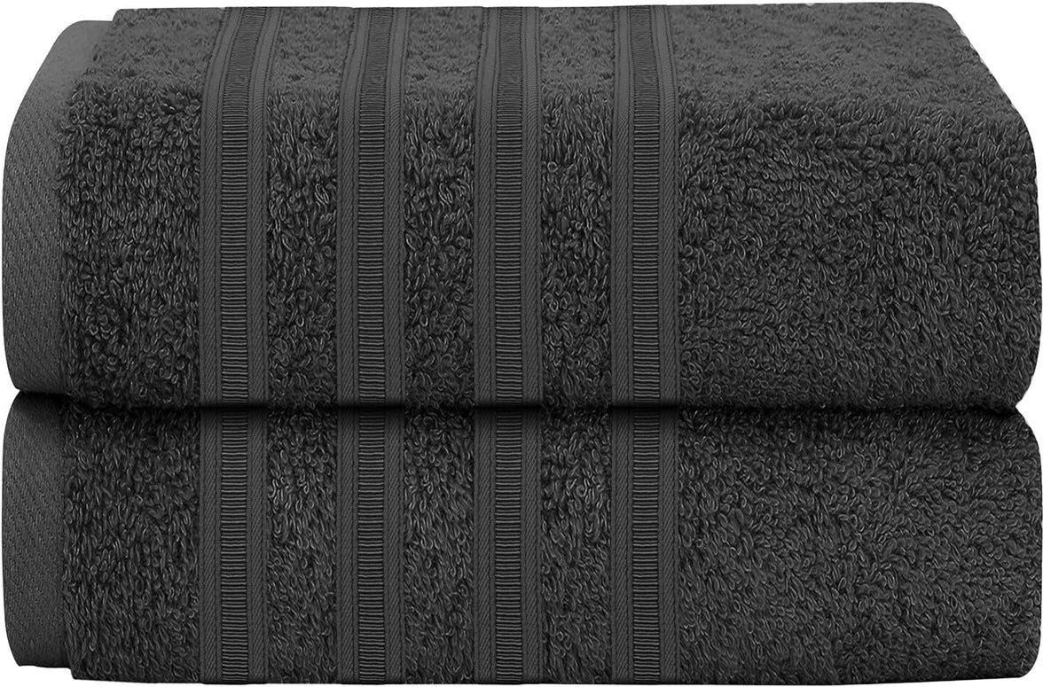 Ritz Viscose Stripe Super Soft Cotton Luxury Absorbent Towels, Jumbo Bath Sheet Packs & Towel Bale Sets Available by OLIVIA ROCCO 2 PK JUMBO BATH SHEET / CHARCOAL Towels