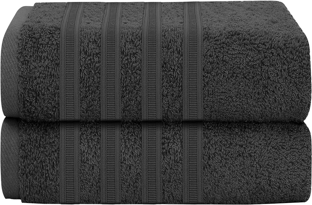 Ritz Viscose Stripe Super Soft Cotton Luxury Absorbent Towels, Jumbo Bath Sheet Packs & Towel Bale Sets Available by OLIVIA ROCCO 2 PK JUMBO BATH SHEET / CHARCOAL Towels