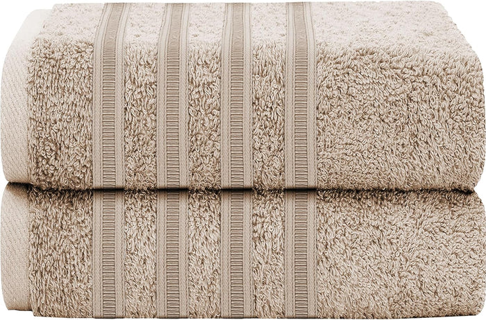 Ritz Viscose Stripe Super Soft Cotton Luxury Absorbent Towels, Jumbo Bath Sheet Packs & Towel Bale Sets Available by OLIVIA ROCCO 2 PK JUMBO BATH SHEET / TAUPE Towels