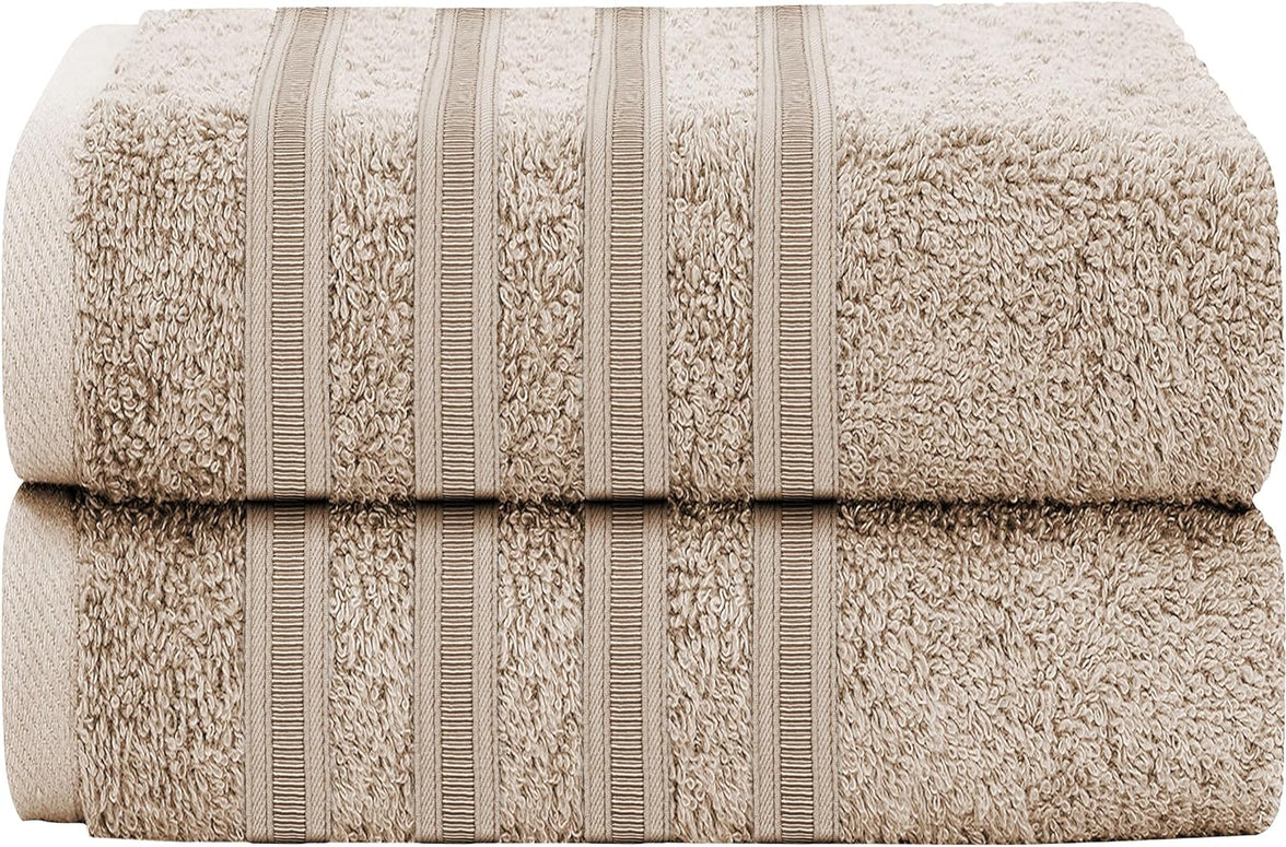 Ritz Viscose Stripe Super Soft Cotton Luxury Absorbent Towels, Jumbo Bath Sheet Packs & Towel Bale Sets Available by OLIVIA ROCCO 2 PK JUMBO BATH SHEET / TAUPE Towels