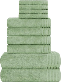 10 Piece Monaco Luxury Egyptian Cotton Towel Set 500 GSM with 4 Face Towels 4 Hand Towels 2 Bath Towels for Bathroom by OLIVIA ROCCO SAGE GREEN Towels