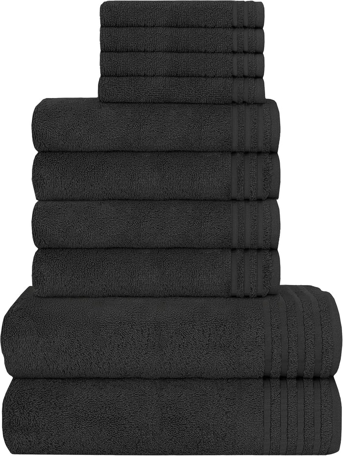 10 Piece Monaco Luxury Egyptian Cotton Towel Set 500 GSM with 4 Face Towels 4 Hand Towels 2 Bath Towels for Bathroom by OLIVIA ROCCO SLATE BLUE Towels