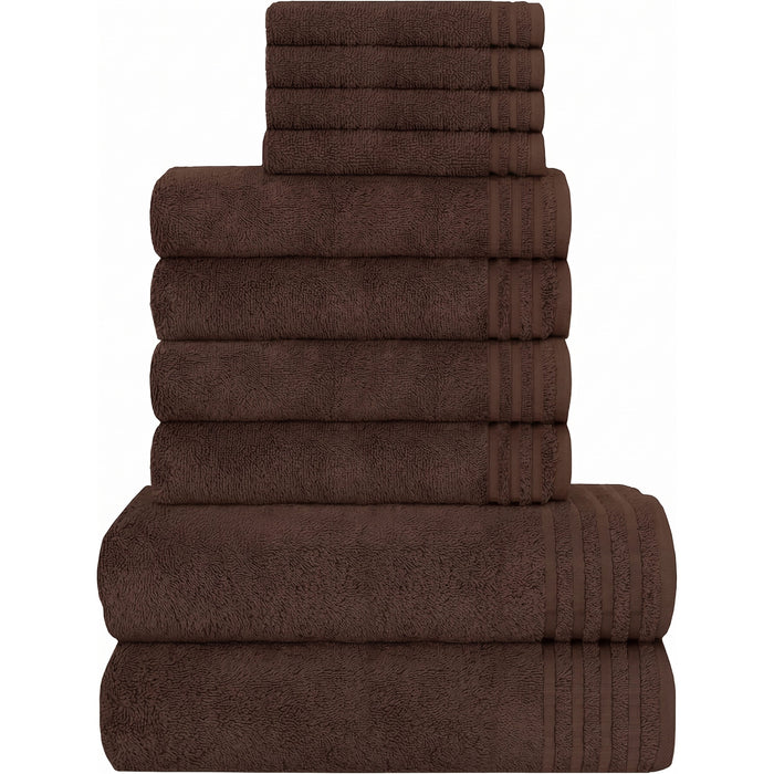OLIVIA ROCCO Monaco 10 Piece Luxury Egyptian Cotton Towel Set 500 GSM With 4 Face Towels 4 Hand Towels 2 Bath Towels For Bathroom CHOCOLATE Towels