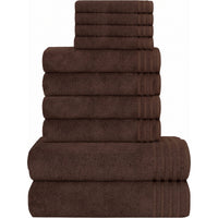 OLIVIA ROCCO Monaco 10 Piece Luxury Egyptian Cotton Towel Set 500 GSM With 4 Face Towels 4 Hand Towels 2 Bath Towels For Bathroom CHOCOLATE Towels
