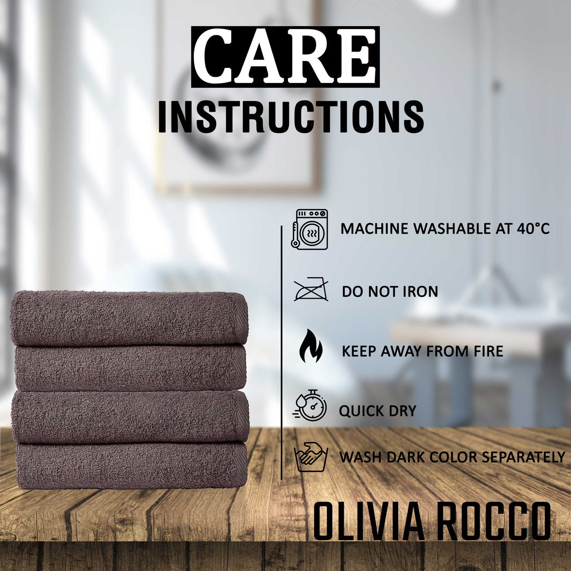 Pack of 4 Large Quick-Drying Lightweight Easycare Indus Valley Cotton Bath Sheets 80x140cm for Home Travel Gym Holidays Multiple Colours by OLIVIA ROCCO Towels
