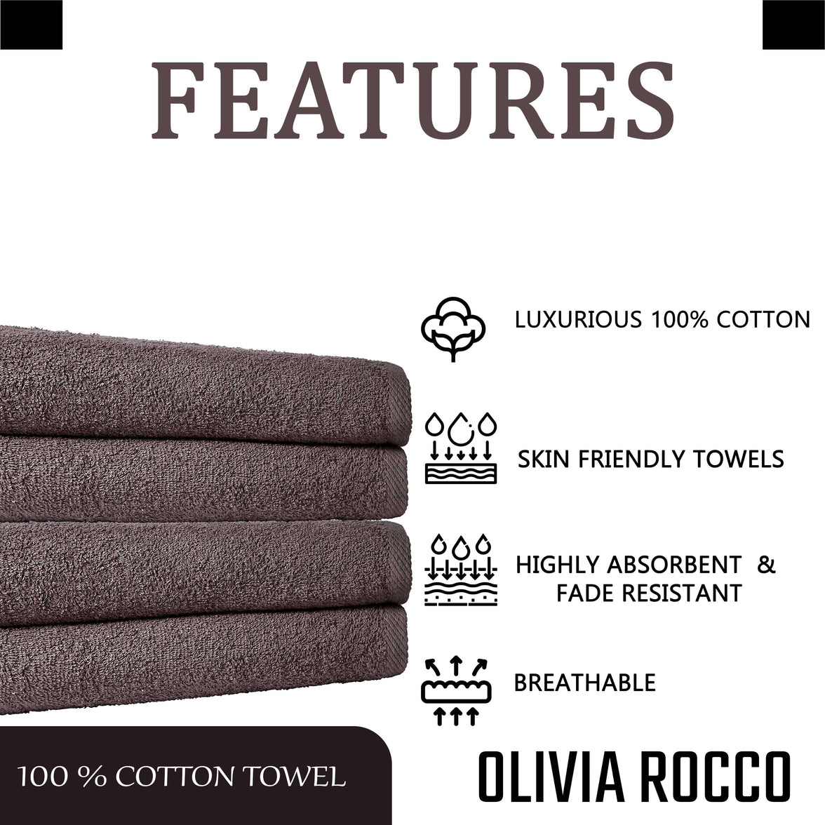 Pack of 4 Large Quick-Drying Lightweight Easycare Indus Valley Cotton Bath Sheets 80x140cm for Home Travel Gym Holidays Multiple Colours by OLIVIA ROCCO Towels
