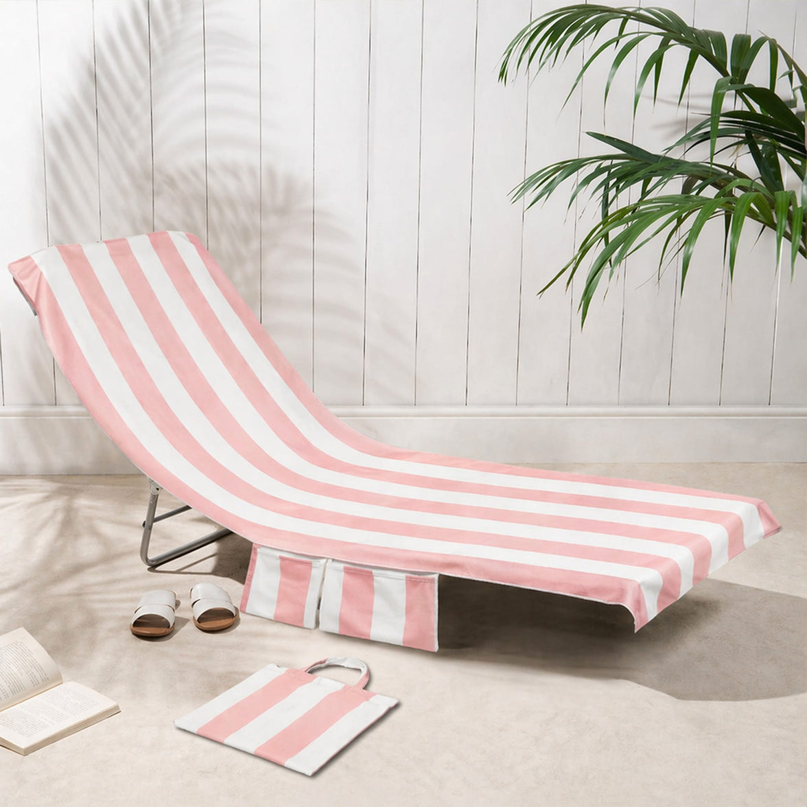 OLIVIA ROCCO Sun Lounger Beach Towels Soft Quick-Dry Sand Free Absorbent Sun Bed Towel with Pockets Lightweight Large Beach in a Bag Holiday STRIPE PINK Towels
