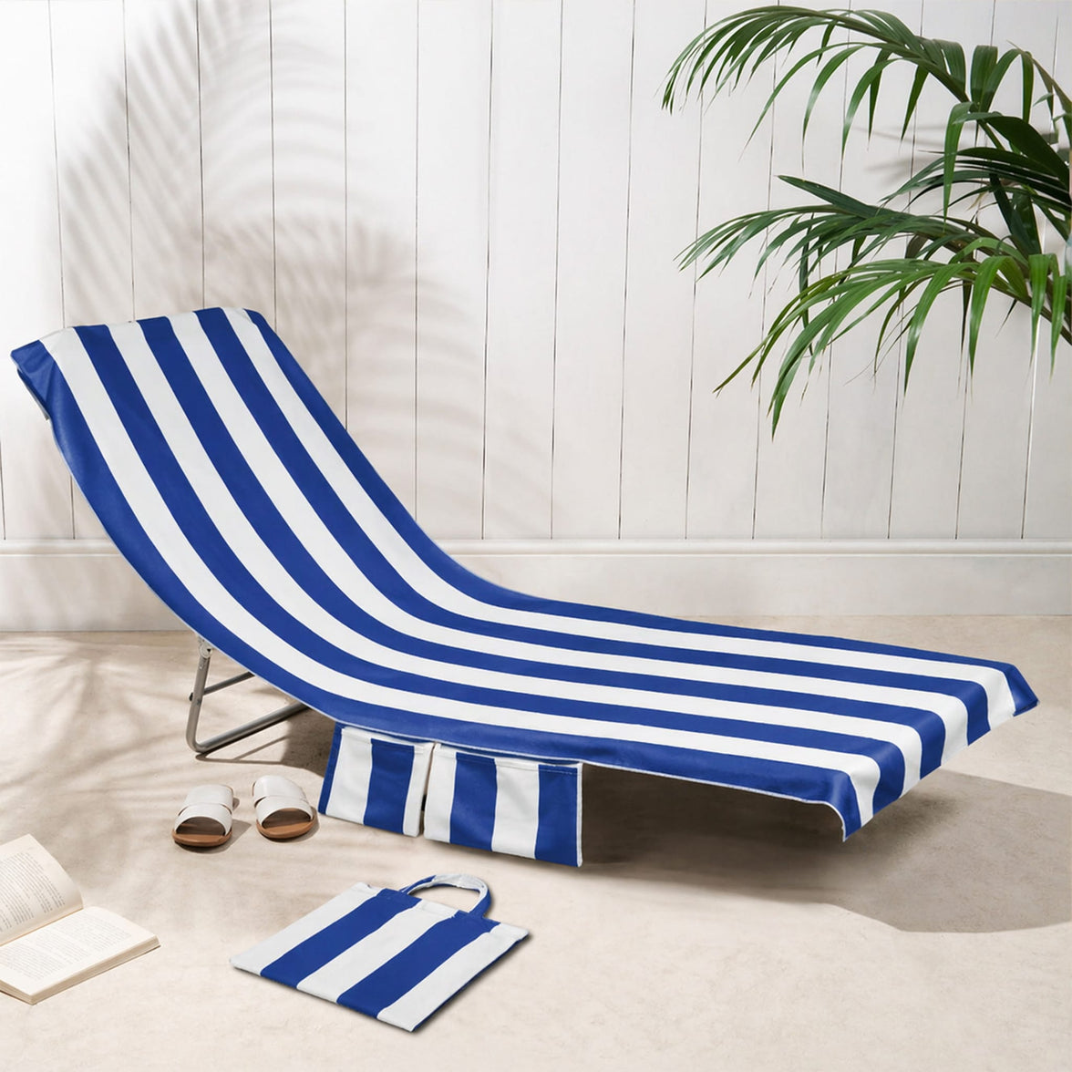 OLIVIA ROCCO Sun Lounger Beach Towels Soft Quick-Dry Sand Free Absorbent Sun Bed Towel with Pockets Lightweight Large Beach in a Bag Holiday STRIPE BLUE Towels