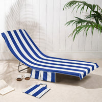 OLIVIA ROCCO Sun Lounger Beach Towels Soft Quick-Dry Sand Free Absorbent Sun Bed Towel with Pockets Lightweight Large Beach in a Bag Holiday STRIPE BLUE Towels